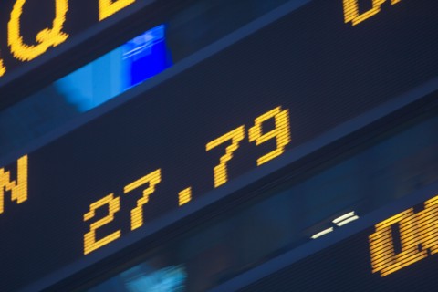 Usa, New York State, New York City, Times Square, Stock Quotron, close-up of Ticker Tape Machine.