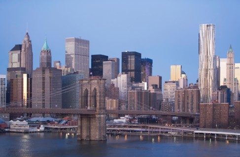 USA, New York state, New York city, Brooklyn Bridge with skyscrapers. Photo : fotog