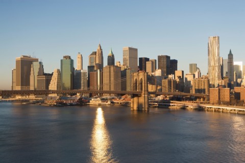 USA, New York state, New York city, Brooklyn Bridge with skyscrapers. Photo : fotog