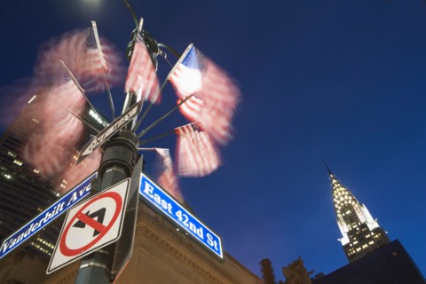 USA, New York State, New York City, low angle view of Chrysler Building and street name sign. Photo
