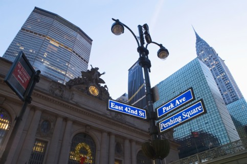 USA, New York State, New York City, low angle view of Grand Central Station and Met Life Building