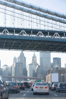 USA, New York State, New York City, part of manhattan bridge with skyscrapers in background. Photo