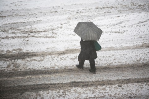 USA, New York State, New York City, pedestrian walking with umbrella. Photo : fotog