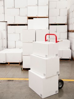 Stack of boxes in warehouse.
