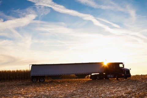USA, Iowa, Latimer, Truck on harvested field . Photo : Sarah M. Golonka