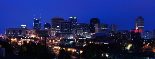 USA, Tennessee, Nashville, Panoramic cityscape at night. Photo : Henryk Sadura