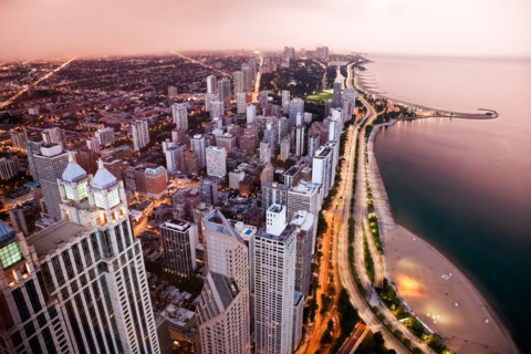 USA, Illinois, Chicago, Aerial view of Lake Shore Drive. Photo : Henryk Sadura