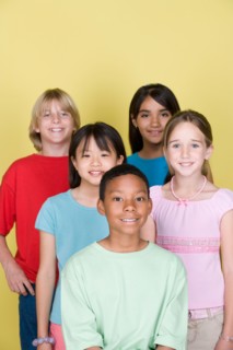 Studio shot portrait of five teenagers, waist up. Photo : Rob Lewine