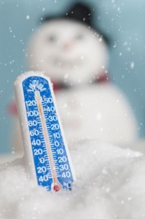 Studio shot of thermometer with snowman.