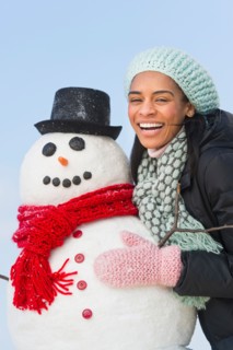 Portrait of woman with snowman.