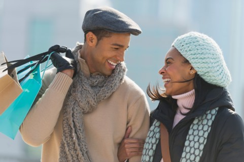 Couple shopping in winter.