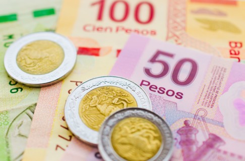 Studio shot of Mexican currency.