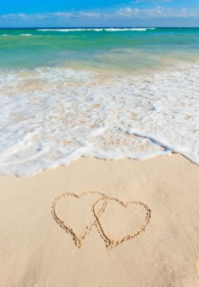 Mexico, Yucatan. Heart drawing in sand on beach.