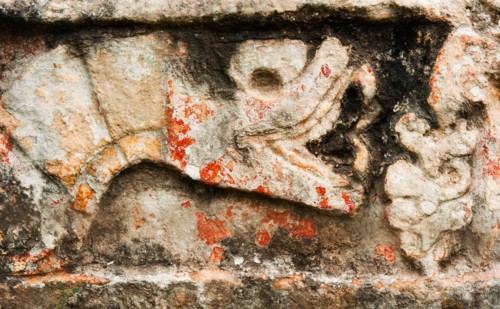 Mexico, Yucatan, Chichen Itza. Mayan carvings.