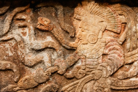 Mexico, Yucatan, Chichen Itza. Mayan carvings.