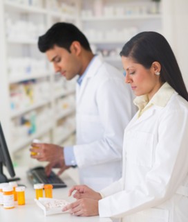 Two pharmacists in pharmacy.