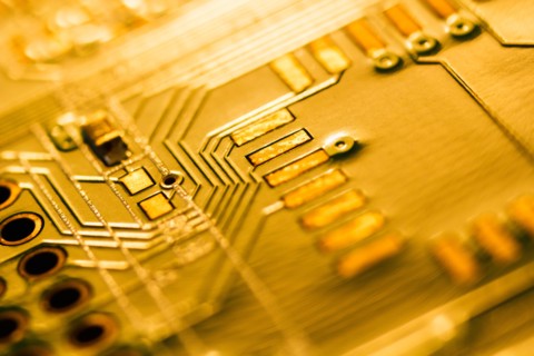 Studio shot of computer chip.