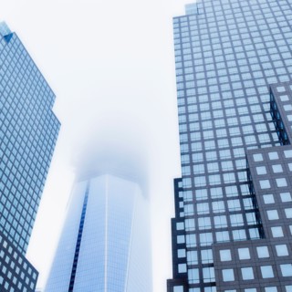 USA, New York, New York City. World Financial Center under construction.