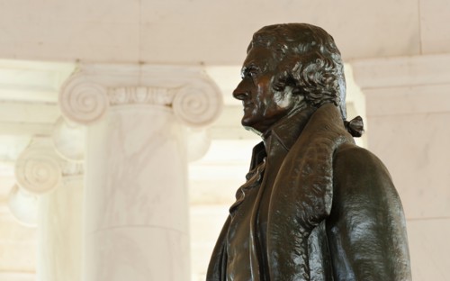 USA, Washington DC. Jefferson Memorial, Close up of statue.