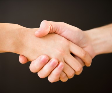 Close up of handshake,  studio shot. Photo : Jamie Grill