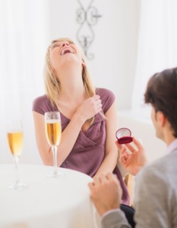 Couple celebrating engagement in restaurant. Photo : Daniel Grill