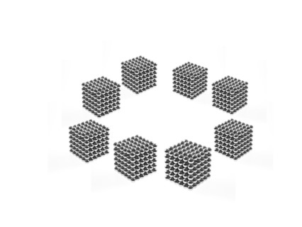 Studio shot of Pachinko balls arranged in group of cubes. Photo : David Arky