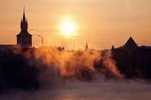 Czech Republic, Prague. View over Vltava River towards Old Town at sunrise. Photo : Henryk Sadura