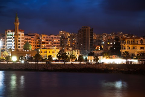 Lebanon, Sidon. Skyline at dusk. Photo : Henryk Sadura