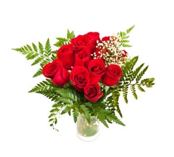 Close-up studio shot of red roses bouquet on white background. Photo : Elena Elisseeva