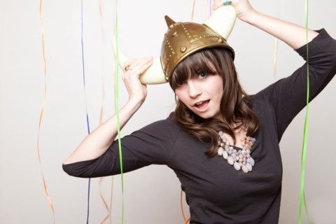 Studio Shot of young woman in Viking Helmet. Photo : Jessica Peterson
