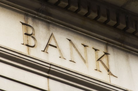 USA, New York City, Detail of bank building.