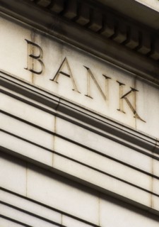 USA, New York City, Detail of bank building.