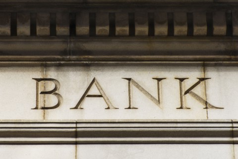 USA, New York City, Detail of bank building.