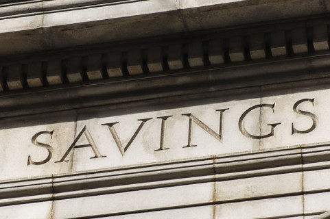 USA, New York City, Detail of bank building.