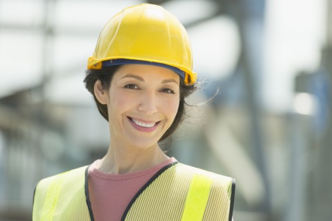 Portrait of female construction worker.