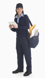 Studio shot of female postal worker.