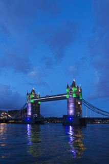 UK, England, London, Tower Bridge at dusk.