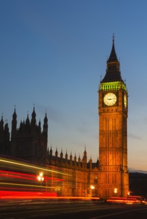 UK, England, London, Big Ben and Parliament at dusk.