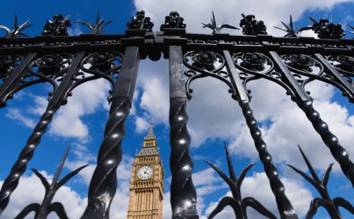 UK, England, London, Parliament gate and Big Ben.