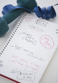 Dumbbell, tape measure and to do list. 
Photo : Jamie Grill