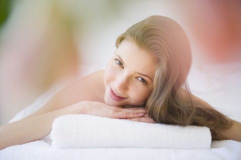 Woman relaxing in spa. 
Photo: Jamie Grill