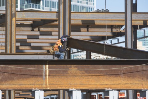 USA, New York, Long Island, New York City, Male worker on construction site. 
Photo: fotog