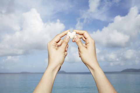 United States Virgin Islands, St. John, Heart-shaped stone in female hands. 
Photo : Winslow