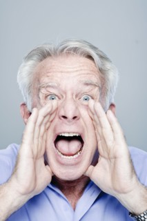 Portrait of screaming senior man, studio shot. 
Photo : Rob Lewine