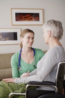 Young female nurse taking care of senior woman. 
Photo: Rob Lewine