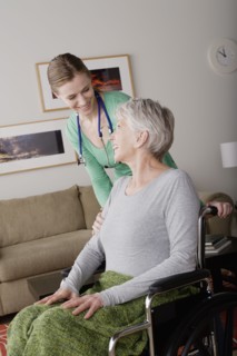 Young female nurse taking care of senior woman. 
Photo: Rob Lewine