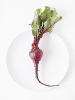 Beetroots on plate, studio shot. 
Photo : Jessica Peterson