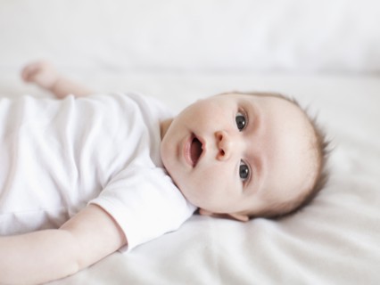 Portrait of baby boy (2-5 months) . 
Photo : Jessica Peterson