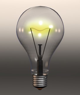 Single "light bulb" on grey background. 
Photo : Calysta Images