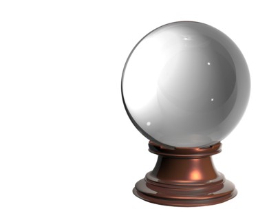 Crystal ball on white background. 
Photo : Calysta Images